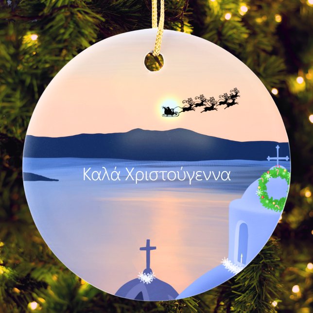 Christmas In Santorini, Greece With Santa  Ceramic Tree Decoration (Creator Uploaded)