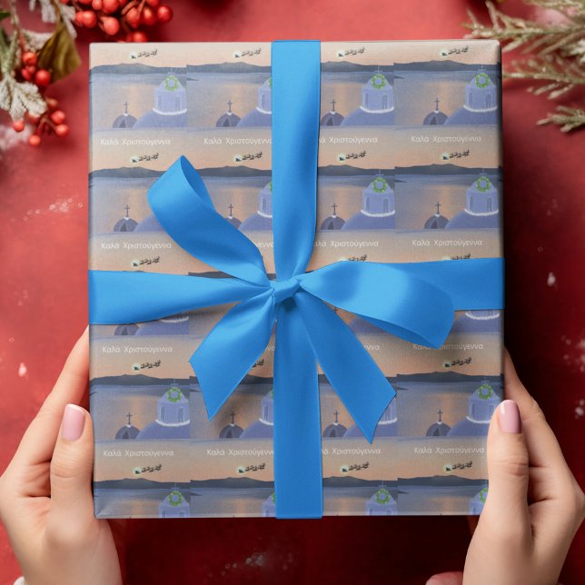 Christmas In Santorini, Greece With Santa Wrapping Paper (Creator Uploaded)