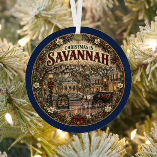 Christmas in Savannah Vintage Travel Keepsake Metal Tree Decoration