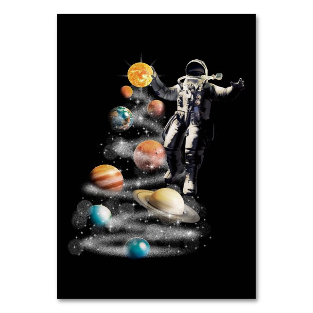 Christmas in Space Solar System Astronaut Invitati Table Number (Front)