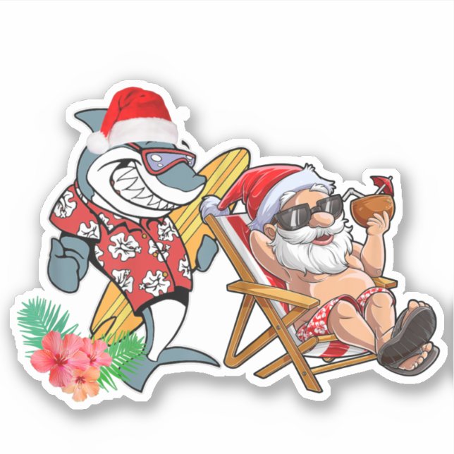 Christmas in Summer Santa Shark Hawaiian Surfing (Front)