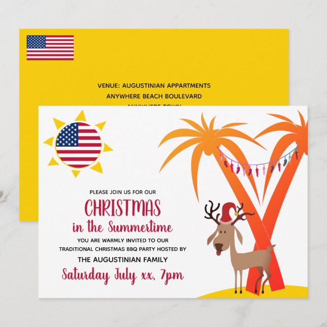 CHRISTMAS IN SUMMERTIME USA Party Invitation (Front/Back)