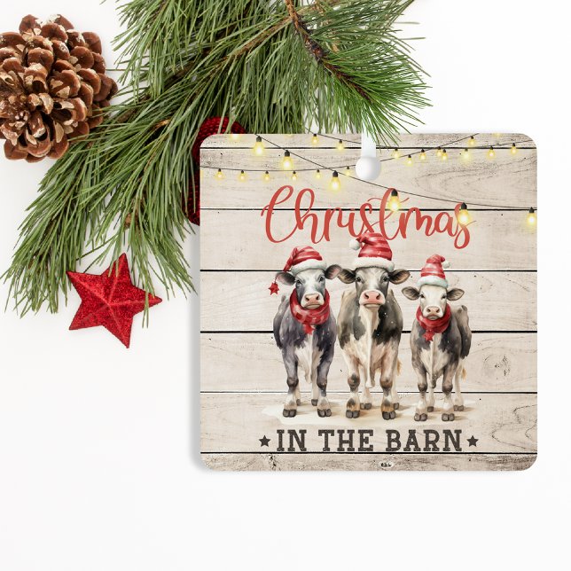 Christmas in the Barn Cows Wearing Santa Hats Metal Tree Decoration (Creator Uploaded)