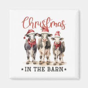 Christmas in the Barn Rustic Cows in Santa Hats Magnet