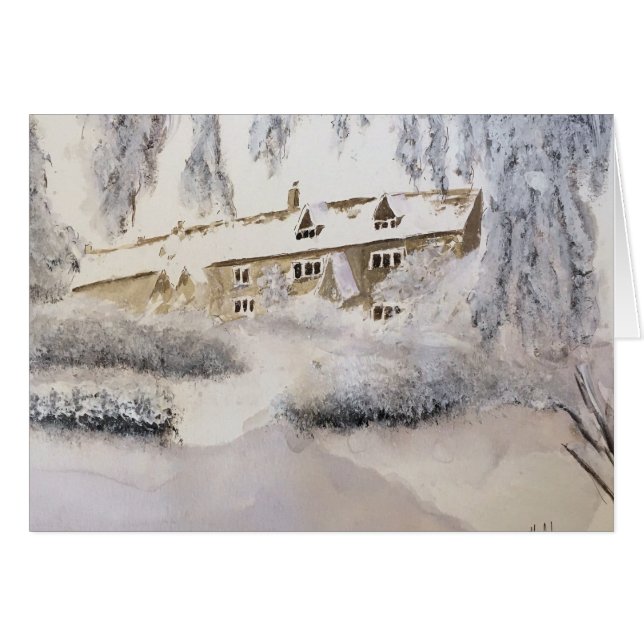CHRISTMAS IN THE COTSWOLDS original watercolour (Front Horizontal)