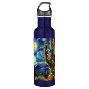 Christmas in the Desert Saguaro Cactus Blue Green 710 Ml Water Bottle