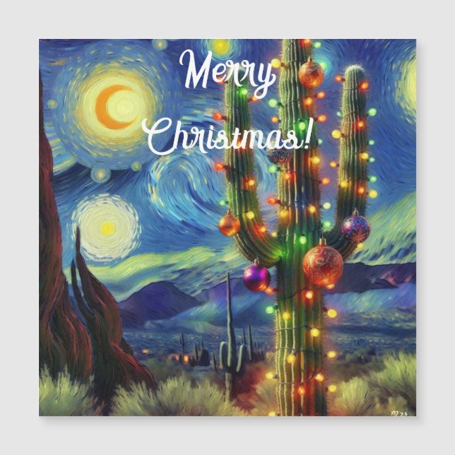 Christmas in the Desert Saguaro Cactus Magnet (Front)