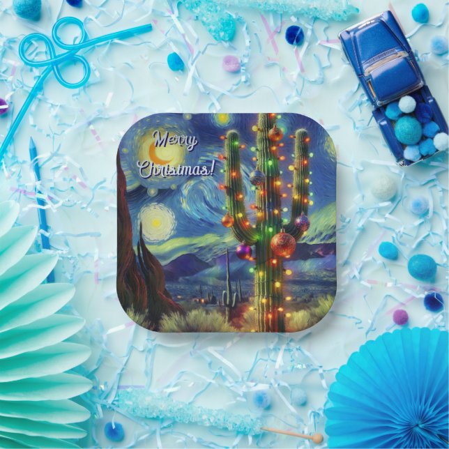 Christmas in the Desert Saguaro Cactus Magnet Paper Plate (Party)