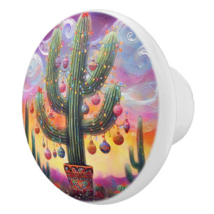 Christmas in the Desert Southwest Saguaro Cactus Ceramic Knob