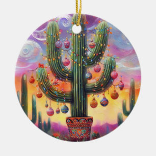 Christmas in the Desert Southwest Saguaro Cactus Ceramic Tree Decoration