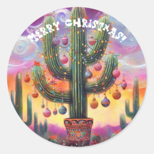 Christmas in the Desert Southwest Saguaro Cactus Classic Round Sticker