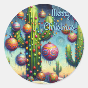 Christmas in the Desert Southwest Saguaro Cactus Classic Round Sticker