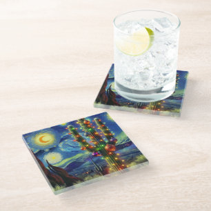 Christmas in the Desert Southwest Saguaro Cactus Glass Coaster