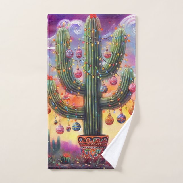 Christmas in the Desert Southwest Saguaro Cactus Hand Towel (Hand Towel)