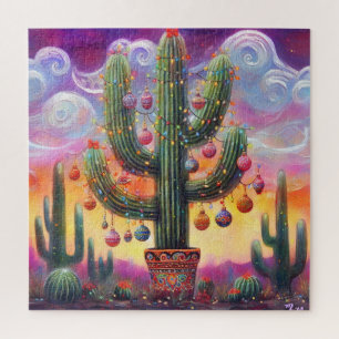 Christmas in the Desert Southwest Saguaro Cactus Jigsaw Puzzle