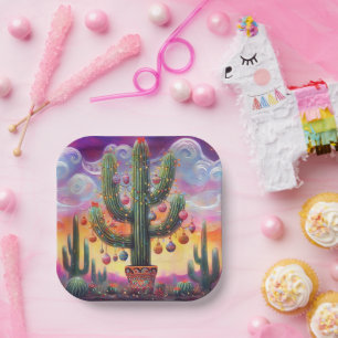 Christmas in the Desert Southwest Saguaro Cactus Paper Plate