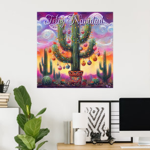 Christmas in the Desert Southwest Saguaro Cactus Poster