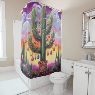 Christmas in the Desert Southwest Saguaro Cactus Shower Curtain
