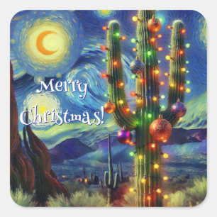 Christmas in the Desert Southwest Saguaro Cactus Square Sticker