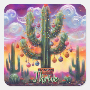 Christmas in the Desert Southwest Saguaro Cactus Square Sticker