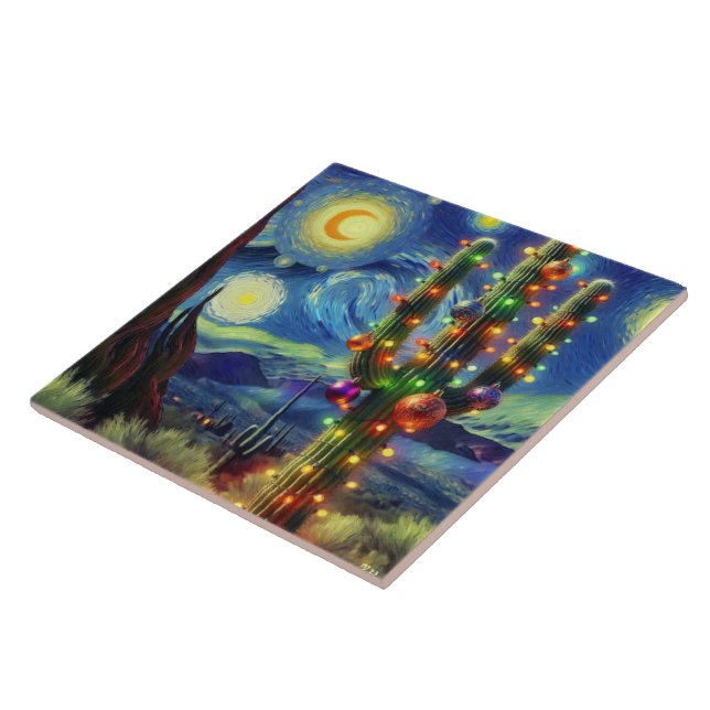 Christmas in the Desert Southwest Saguaro Cactus Tile (Side)