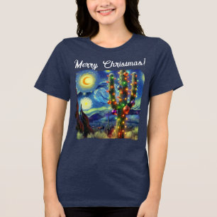Christmas in the Desert Southwest Saguaro Cactus Tri-Blend Shirt