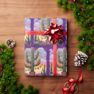 Christmas in the Desert Southwest Saguaro Cactus Wrapping Paper
