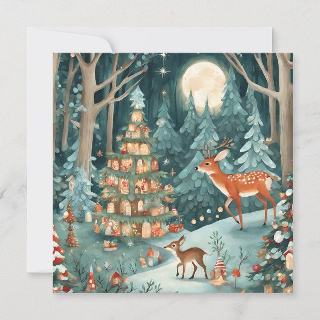 Christmas in the Forest Nature Illustration  Holiday Card (Front)