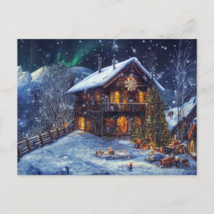 Christmas in the mountains. Alpine hut with polar Postcard