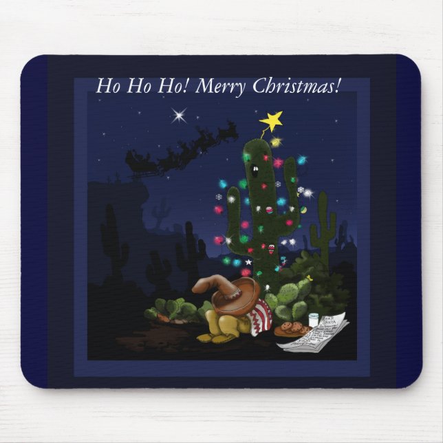 Christmas in the southwest lit up cactus mouse mat (Front)