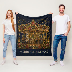 Christmas in the Stars Horse Carousel Fleece Blanket