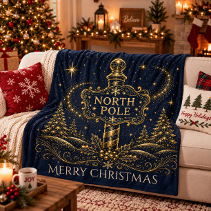Christmas in the Stars North Pole Fleece Blanket