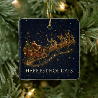 Christmas in the Stars | Santa's Sleigh Photo Ceramic Ornament