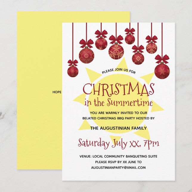 Christmas in the Summertime BBQ Party Invitation (Front/Back)