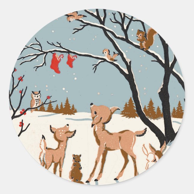 Christmas in the Woods Classic Round Sticker (Front)