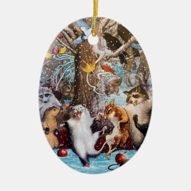Christmas in the Woods Funny Animal Ornament (Front)