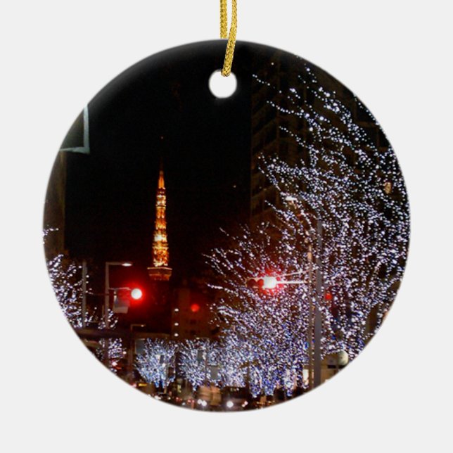 Christmas in Tokyo, Japan Ceramic Tree Decoration (Front)