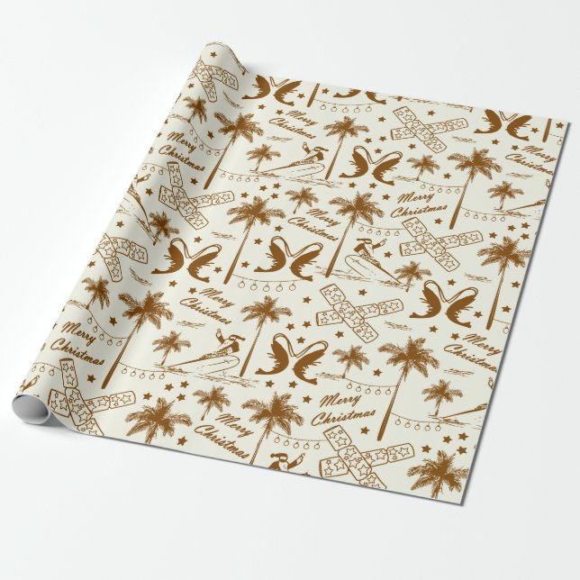 Christmas in Tropical Australia Gold Toile  Wrapping Paper (Unrolled)