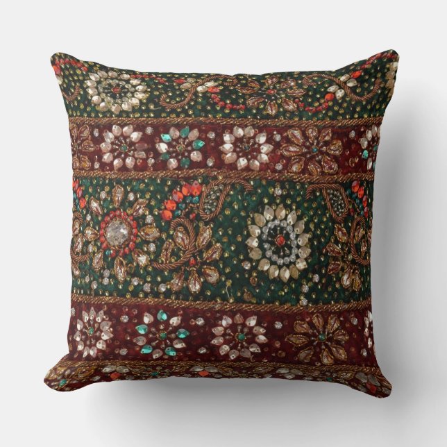 Christmas India Indian Textile Embroidery Bling Cushion (Front)