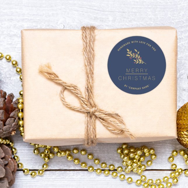 Christmas Indigo Botanical Minimalist Handmade Classic Round Sticker (Creator Uploaded)