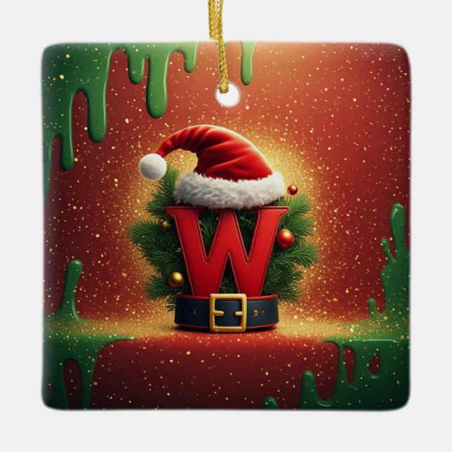 Christmas Initial W For Holiday Gifts Ceramic Ornament (Front)