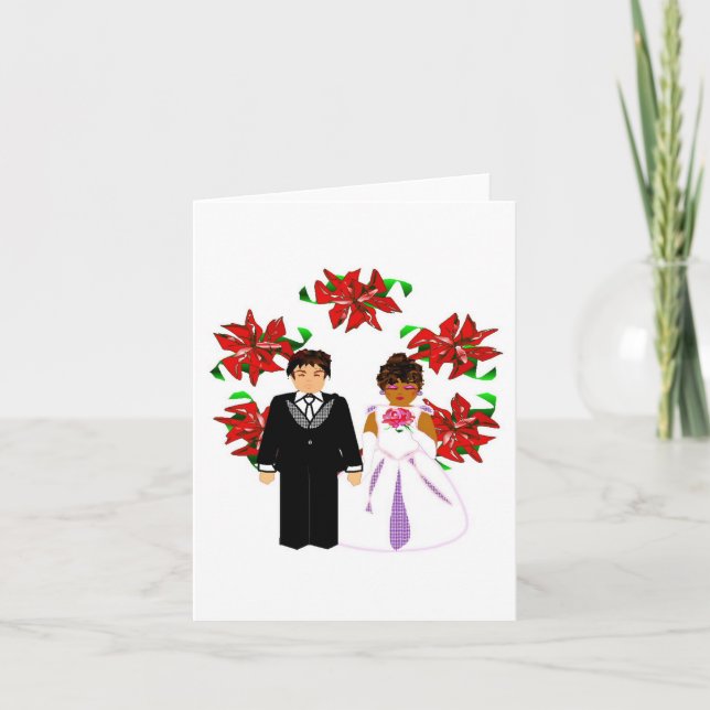 Christmas Interracial Wedding Couple With Wreath Holiday Card (Front)