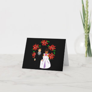 Christmas Interracial Wedding Couple With  Wreath Holiday Card