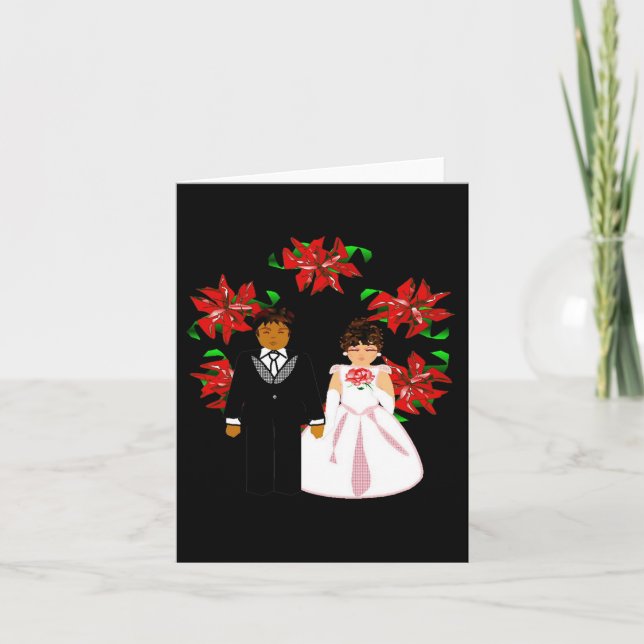 Christmas Interracial Wedding Couple With Wreath I Holiday Card (Front)