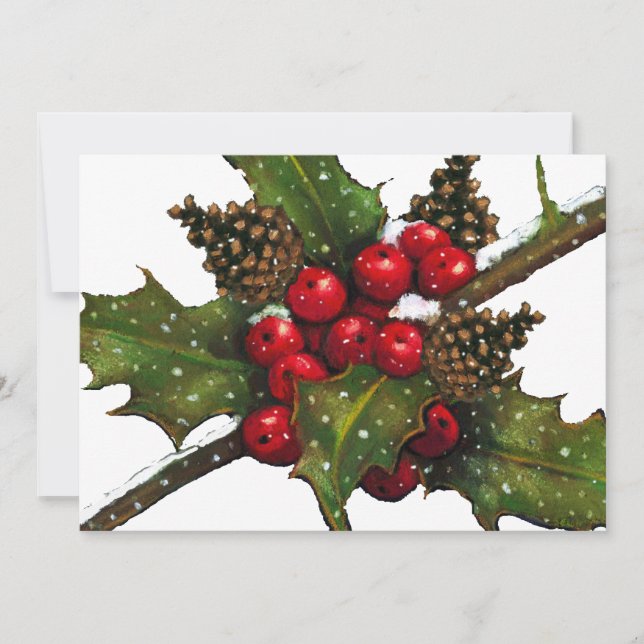 CHRISTMAS INVITATION: CAROL SING: HOLLY, BERRIES INVITATION (Front)