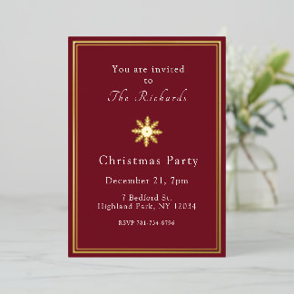 Christmas Invitation Gold Foil Burgandy Minimal