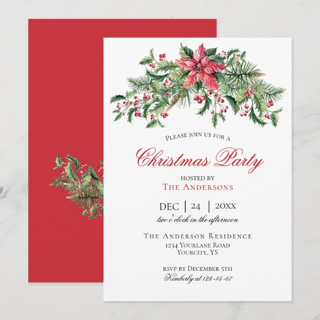 Christmas invitation party invite winter berries (Front/Back)