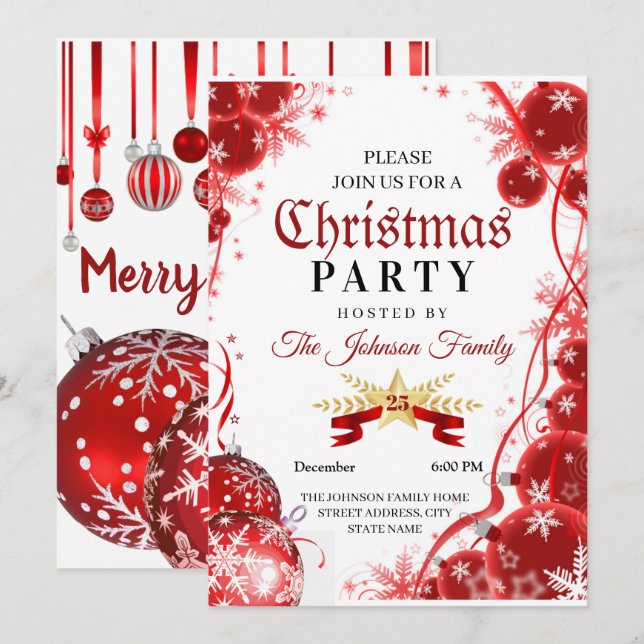 Christmas Invitation | red ornament Invitation (Front/Back)