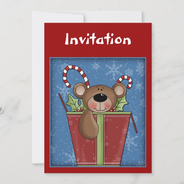 Christmas invitation with funny teddy bear (Front)