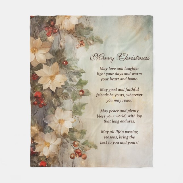 Christmas Irish Blessing | Pretty Winter Flowers Fleece Blanket (Front)